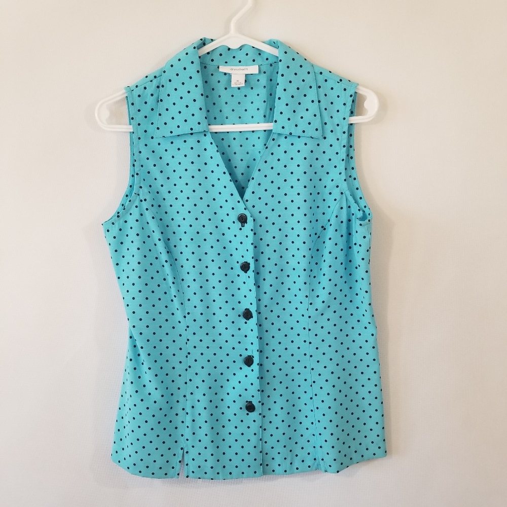 Dressbarn Aqua and Black Polka Dot Top